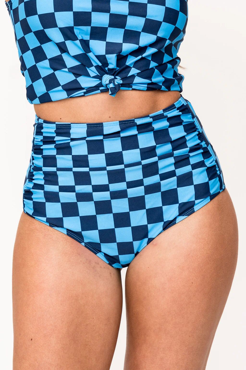 High Rise Barefoot Bottom | Blue Check | Coral Reef Swim
