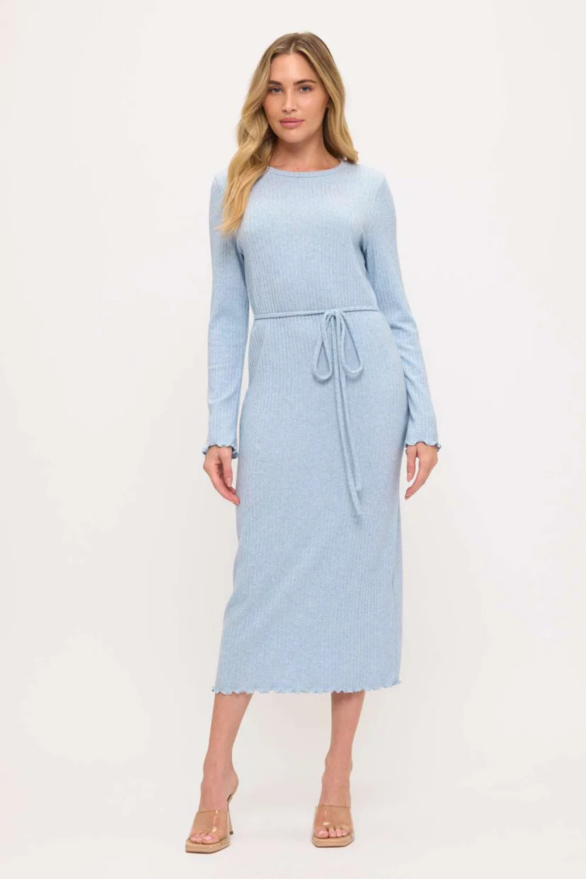 Ribbed Knit Tie-Waist Midi Dress | Belk