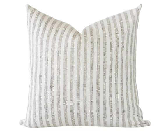 Modern Farmhouse Pillow Cover Beige Stripe Throw Pillow - Etsy | Etsy (US)