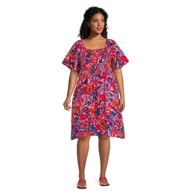 Terra & Sky Women's Plus Size Flutter Sleeve Fit & Flare Dress | Walmart (US)