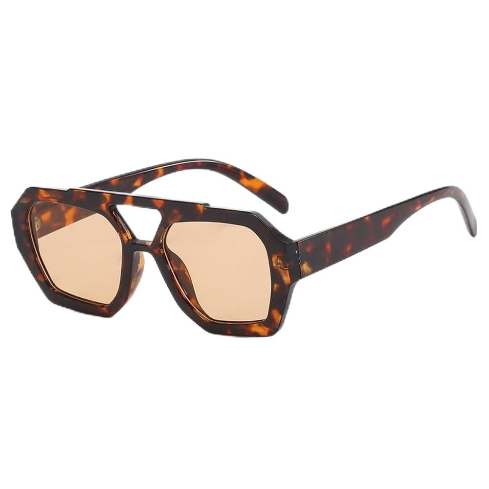 Trendy Aviator Sunglasses for Women Men Hexagonal Square Thick Frame Double Bridge Sun Glasses Sh... | Amazon (US)