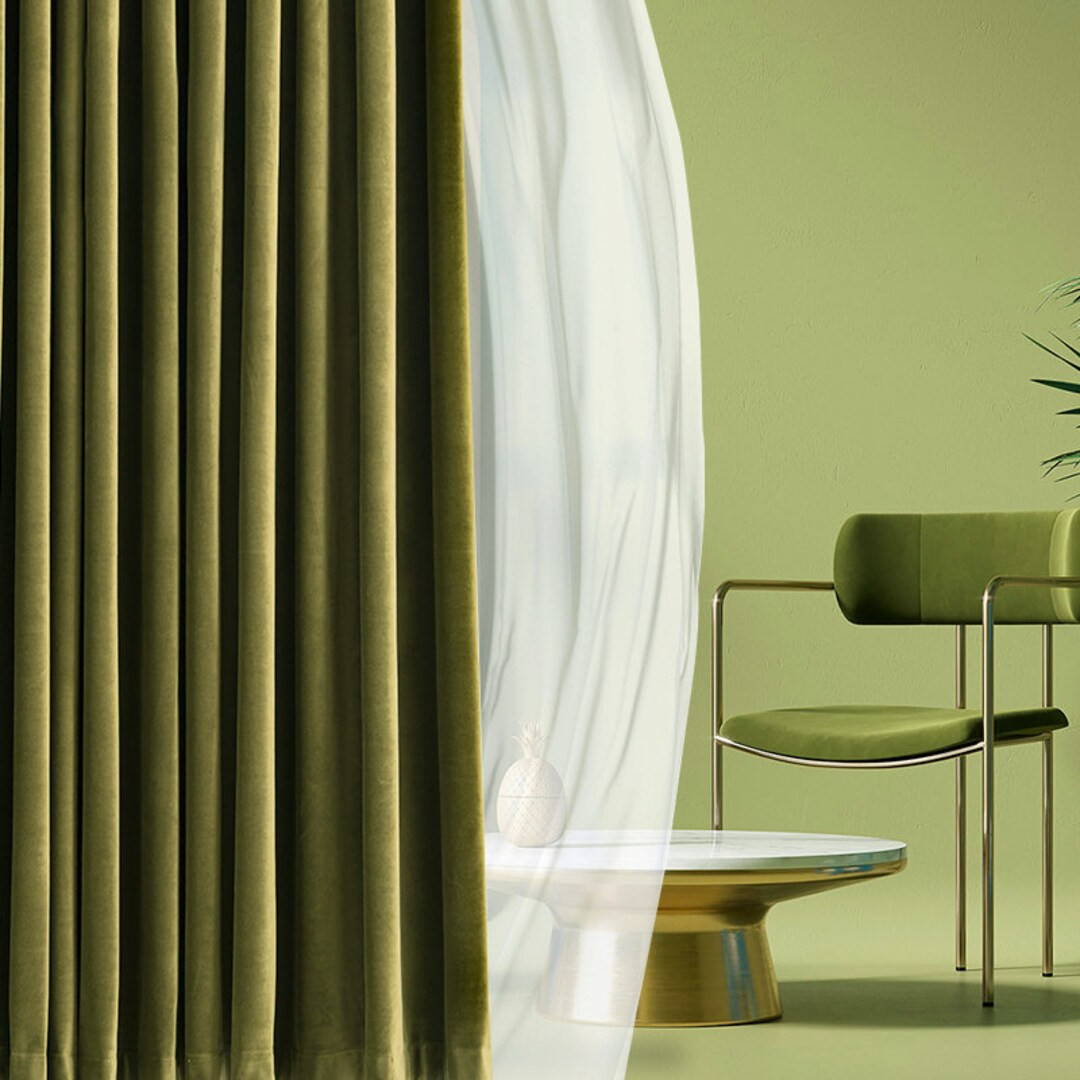 A Pair of Custom Size , Olive/ Moss Green Velvet Pair of Bedroom & Living Room Curtains,drapery P... | Etsy (US)