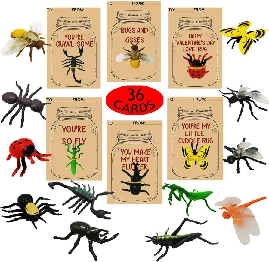 UMEELR Valentines Day Gifts Cards for Kids, 36 Pack Valentine's Greeting Cards with Insect Bugs F... | Amazon (US)