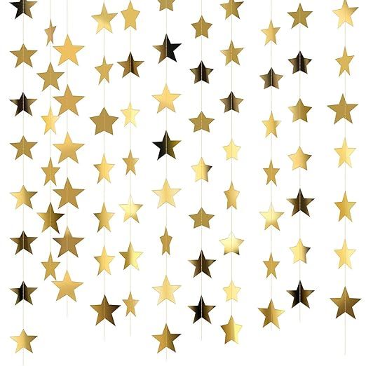 Patelai 130 Feet Golden Glitter Star Paper Garland Hanging Decoration for Wedding Birthday Christ... | Amazon (US)