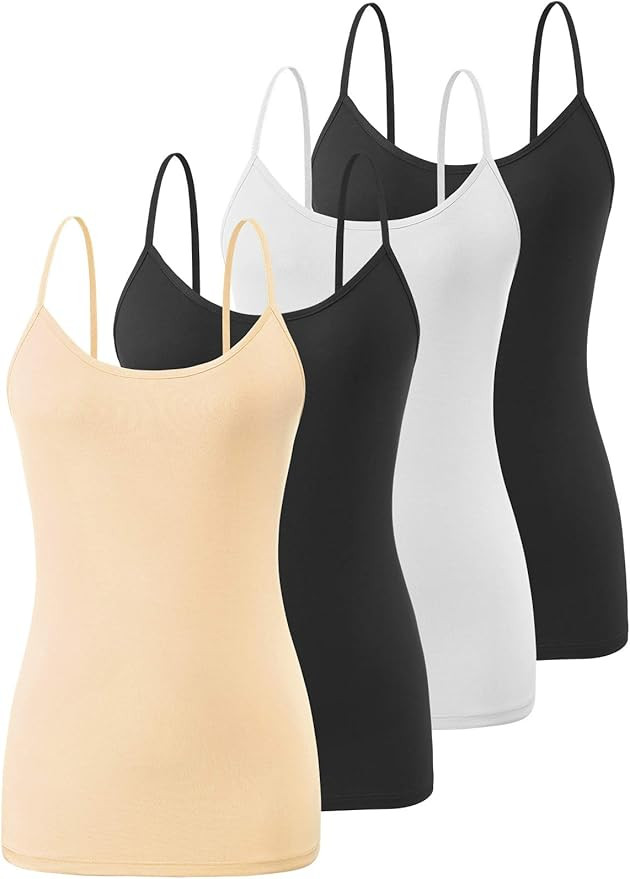 Air Curvey 2&4 PCS Basic Camisole for Women Cami Tanks Adjustable Spaghetti Strap Tank Tops | Amazon (US)
