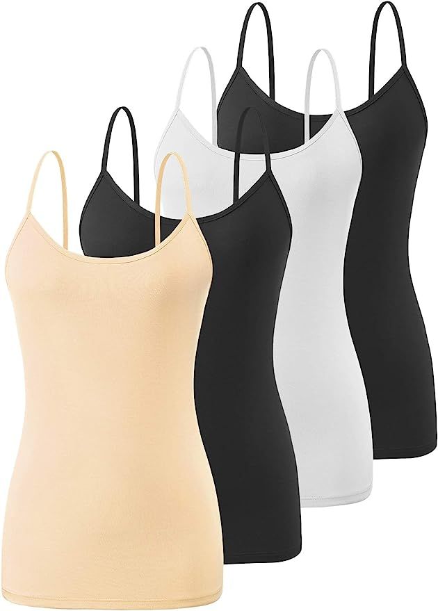 Air Curvey 2&4 PCS Basic Camisole for Women Cami Tanks Adjustable Spaghetti Strap Tank Tops | Amazon (US)