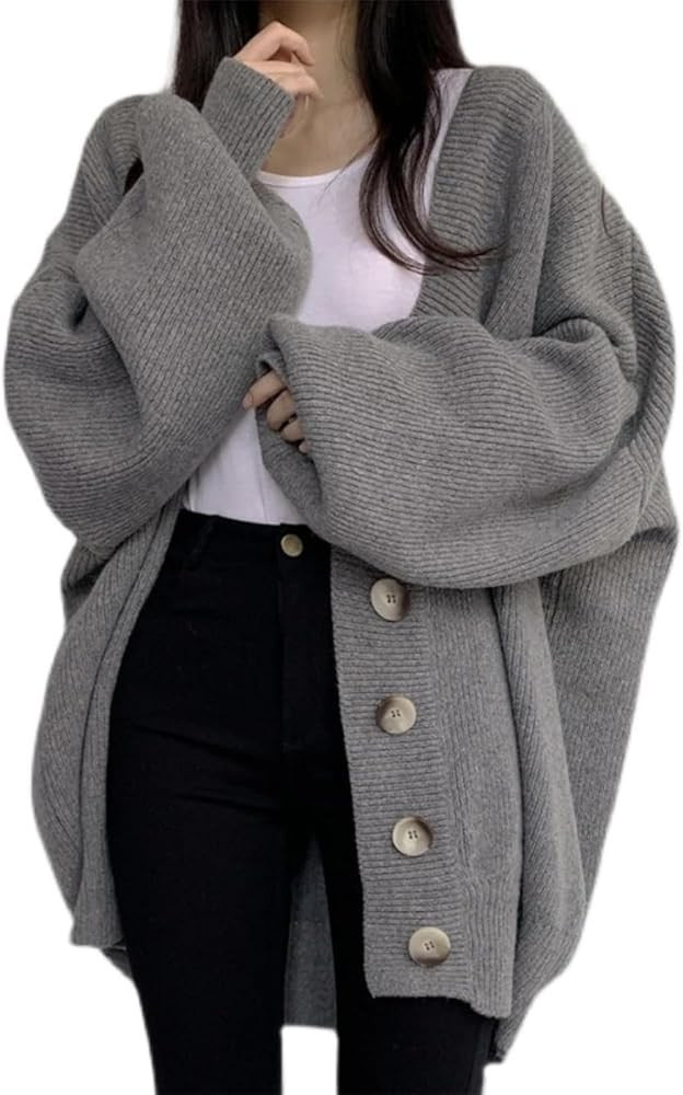 Women Vintage Loose Cardigan Long Sleeve Oversized Streetwear Korean Open Front Y2k Sweater Coat | Amazon (US)