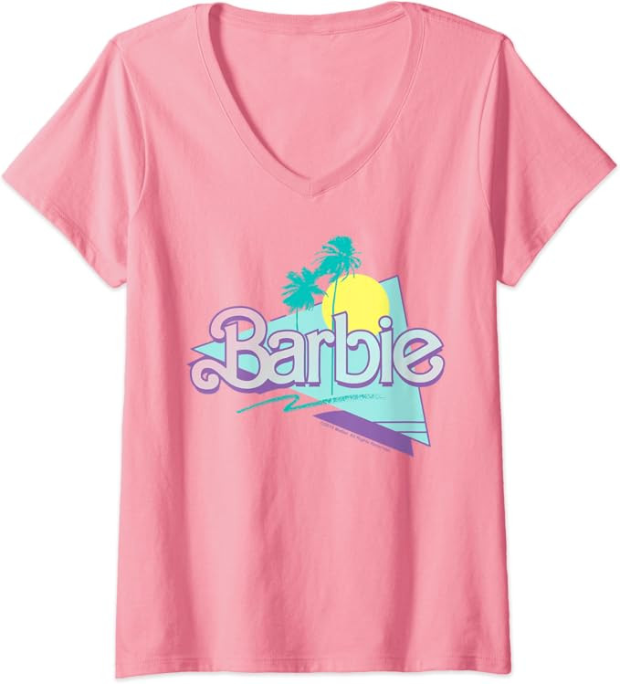 Womens Barbie 90's Barbie Logo V-Neck T-Shirt | Amazon (US)