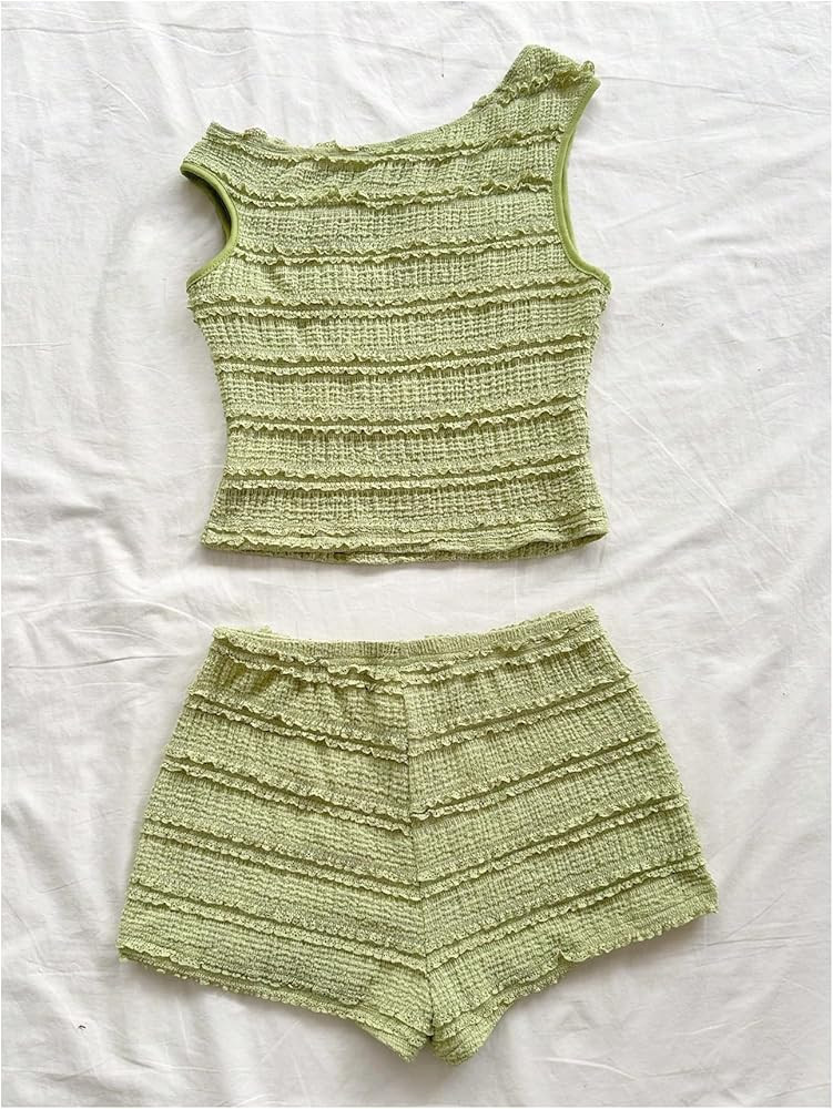 Amazon.com: SOLY HUX Women's 2 Piece Striped Off The Shoulder Crop Tops and Mini Shorts Set Summe... | Amazon (US)