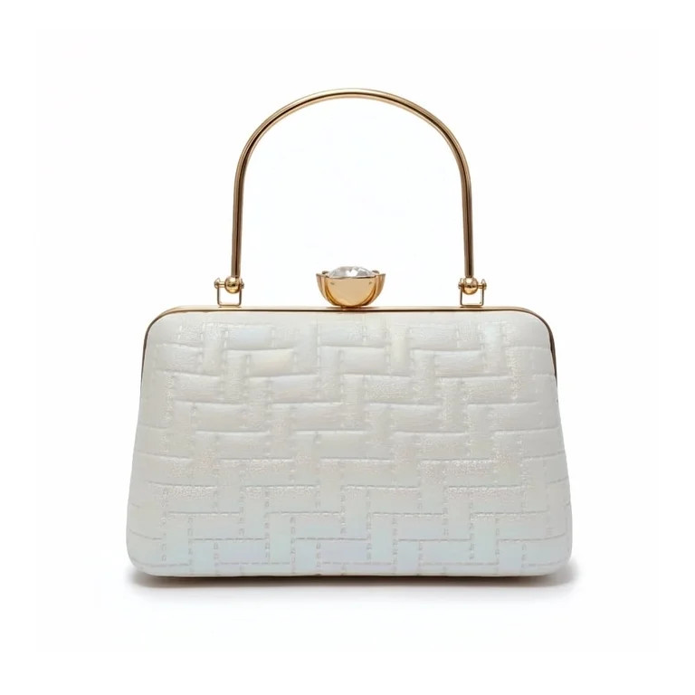 Hunar-Elegant Pearl White Evening Clutch Purse with Gold Metal Handle for women | Bridal Wedding ... | Walmart (US)