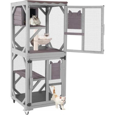 Catio Outdoor Cat Enclosure, 4 Tiers Outdoor Cat House with Wheels, Kitty Cages Indoor Large Window Catio -Waterproof Roof | Wayfair North America
