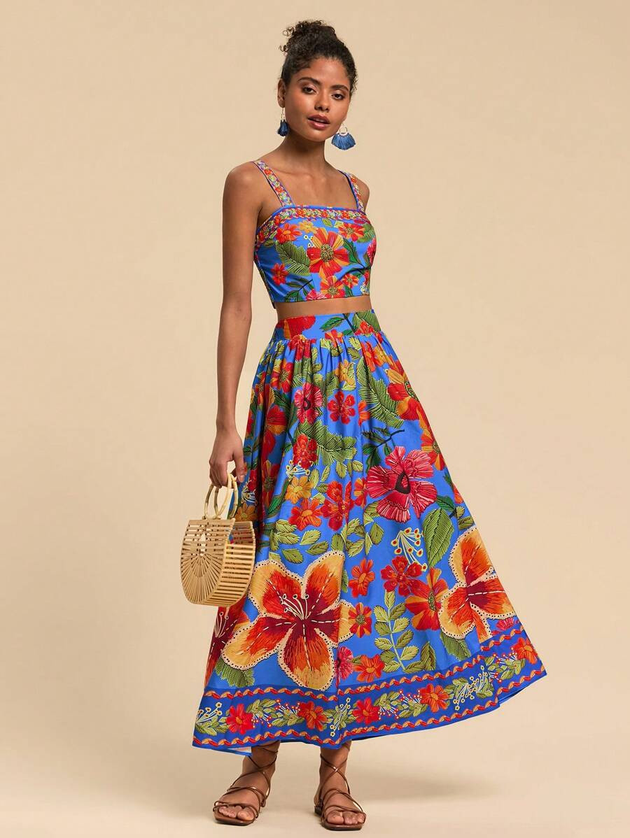 Travachic 2pcs/Set Printed Camisole & Printed Skirt, Minimalist Fashion Casual Everyday Outfit | SHEIN