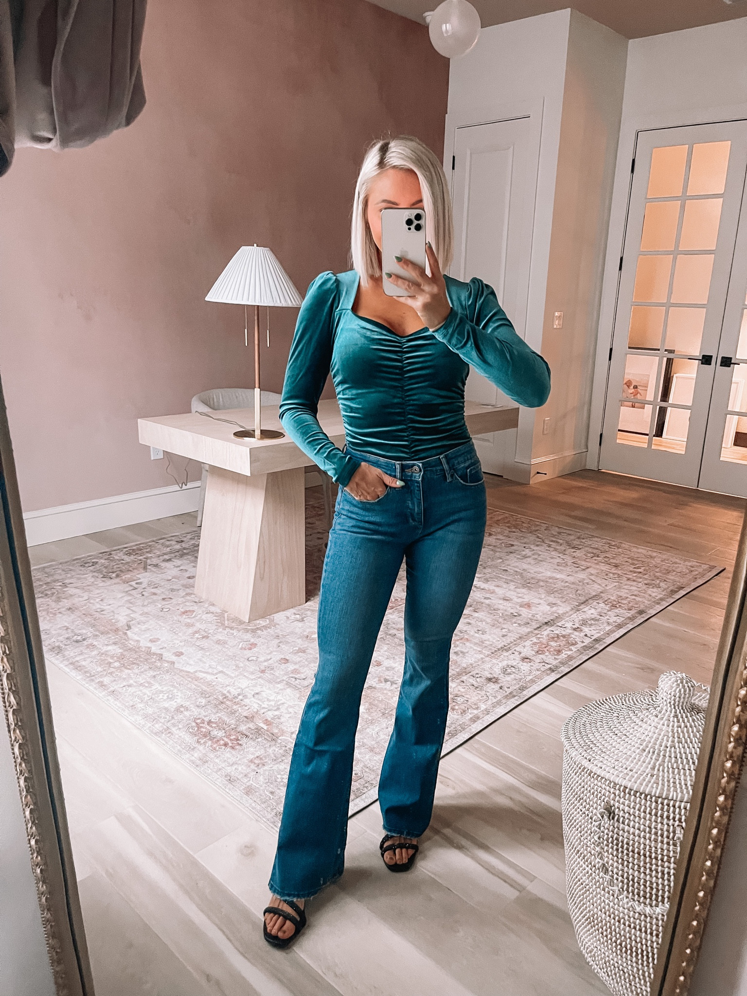$30 flare jeans (size 2 short) and $28 velvet top (size small)  for the holidays from #walmart! #walmartfashion 

#LTKunder50 #LTKSeasonal #LTKHoliday
