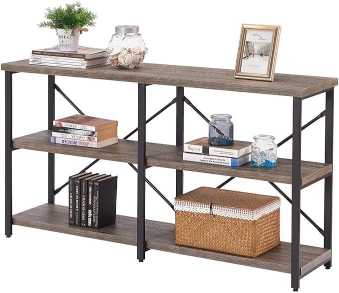 BON AUGURE Rustic Console Sofa Table, Industrial Long Hallway/Entryway Table, 3 Shelf Open Booksh... | Amazon (US)