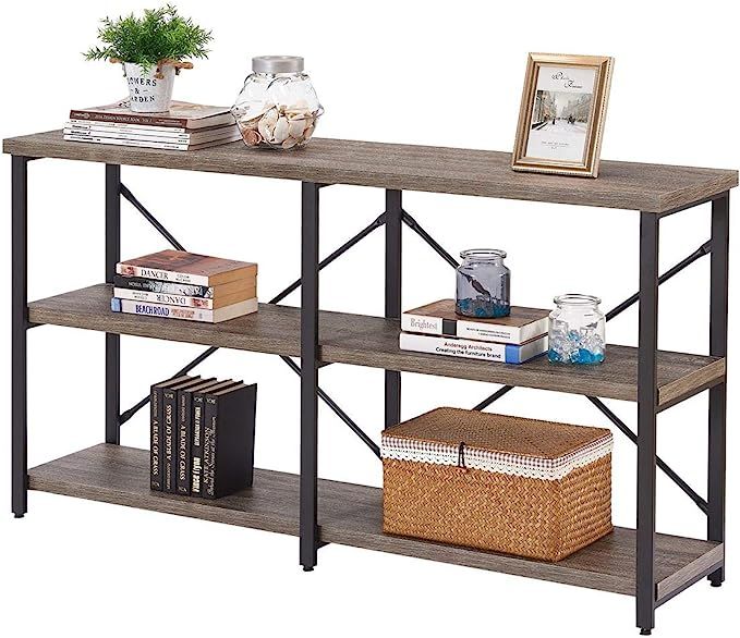 BON AUGURE Rustic Console Sofa Table, Industrial Long Hallway/Entryway Table, 3 Shelf Open Booksh... | Amazon (US)