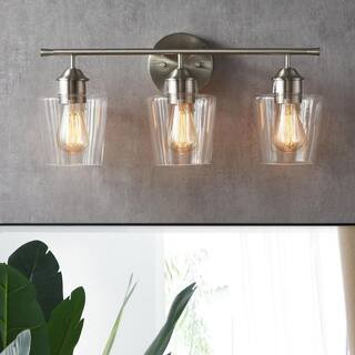 22 in. 3-Light Brushed Nickel Vanity Light with Goblet Glass Shade | The Home Depot