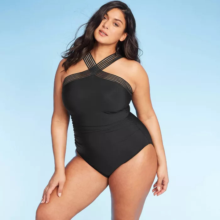 Women's Cross Front One Piece Swimsuit - Aqua Green® Black | Target