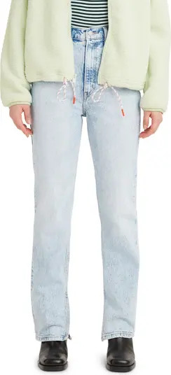 '70s High Waist Slit Hem Slim Straight Leg Jeans | Nordstrom