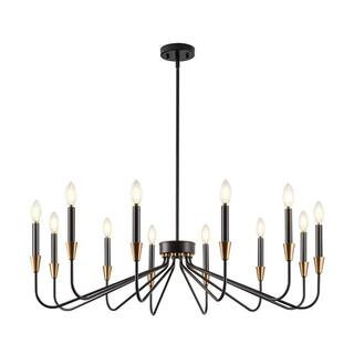12 light Black Classic Candle Chandelier for Farmhouse Dining Room Foyer with no bulbs included | The Home Depot