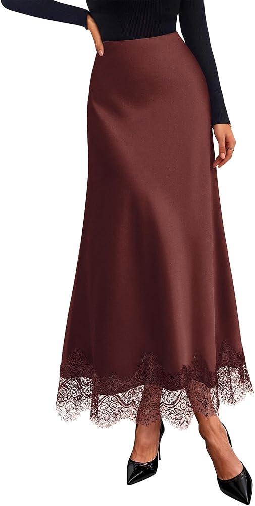 BTFBM Lace Trim Satin Skirts for Women Elegant | Amazon (US)