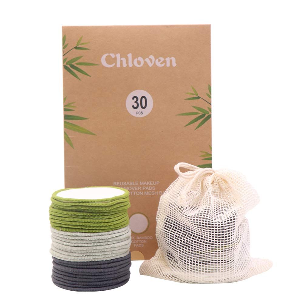 Chloven 30 Pack Organic Reusable Makeup Remover Pads - Bamboo Reusable Cotton Rounds for Toner, W... | Amazon (US)