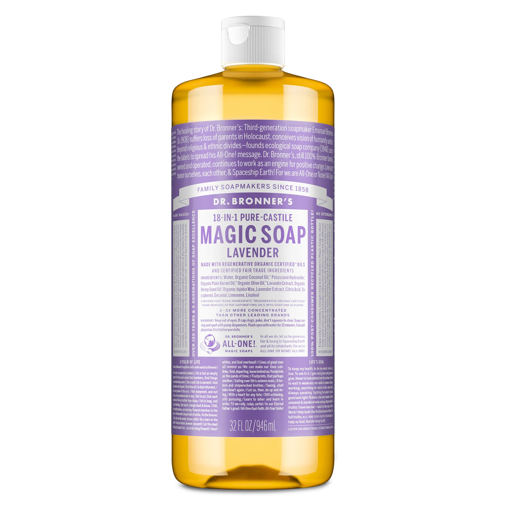 Dr. Bronner's Magic Soap - Lavender - Pure-Castile Liquid Soap - 32 fl oz – for face, body wash... | Walmart (US)