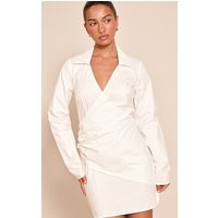 White Wrap Detail Long Sleeve Shirt Dress | PrettyLittleThing US
