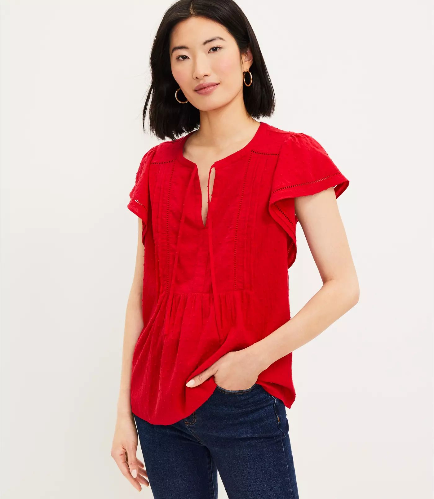 Clip Tie Neck Flutter Sleeve Top | LOFT | LOFT