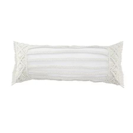 LR Home Hand Made Macrame Indoor Outdoor Lumbar Pillow, 14"" x 36"" , Tan / White | Walmart (US)