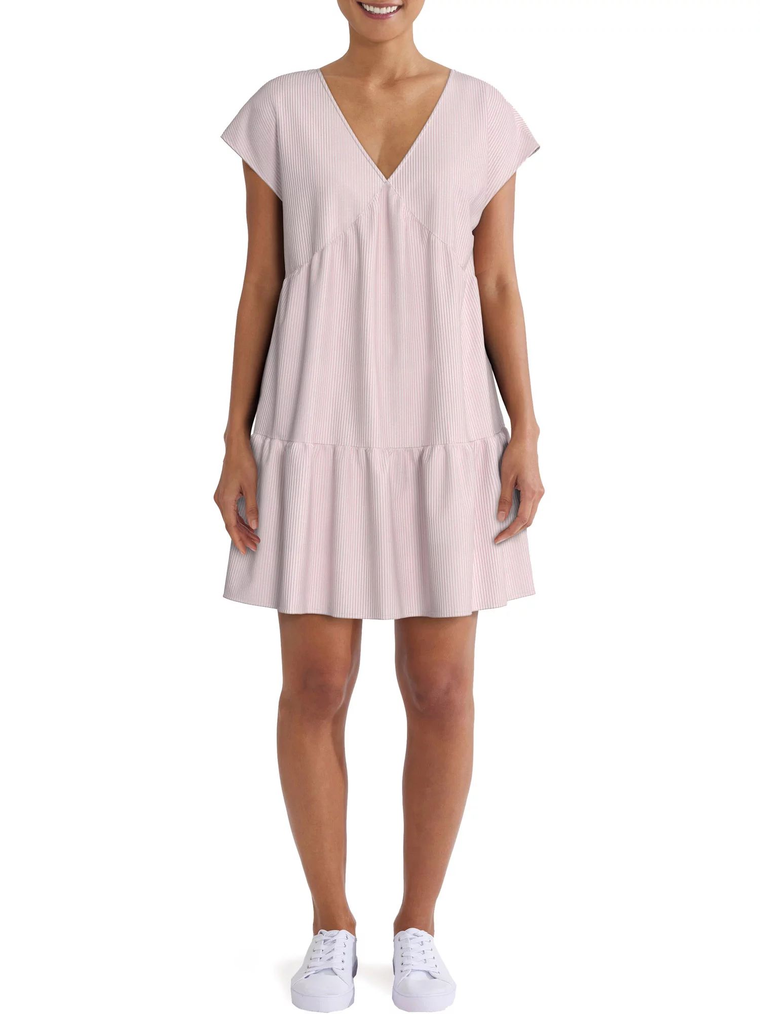 Time and Tru Women's Short Sleeve Woven V-Neck Dress - Walmart.com | Walmart (US)