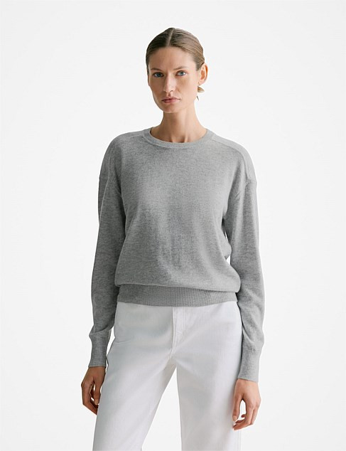 Merino Cashmere Forward Shoulder Seam Relaxed Crew | David Jones (Australia & New Zealand)