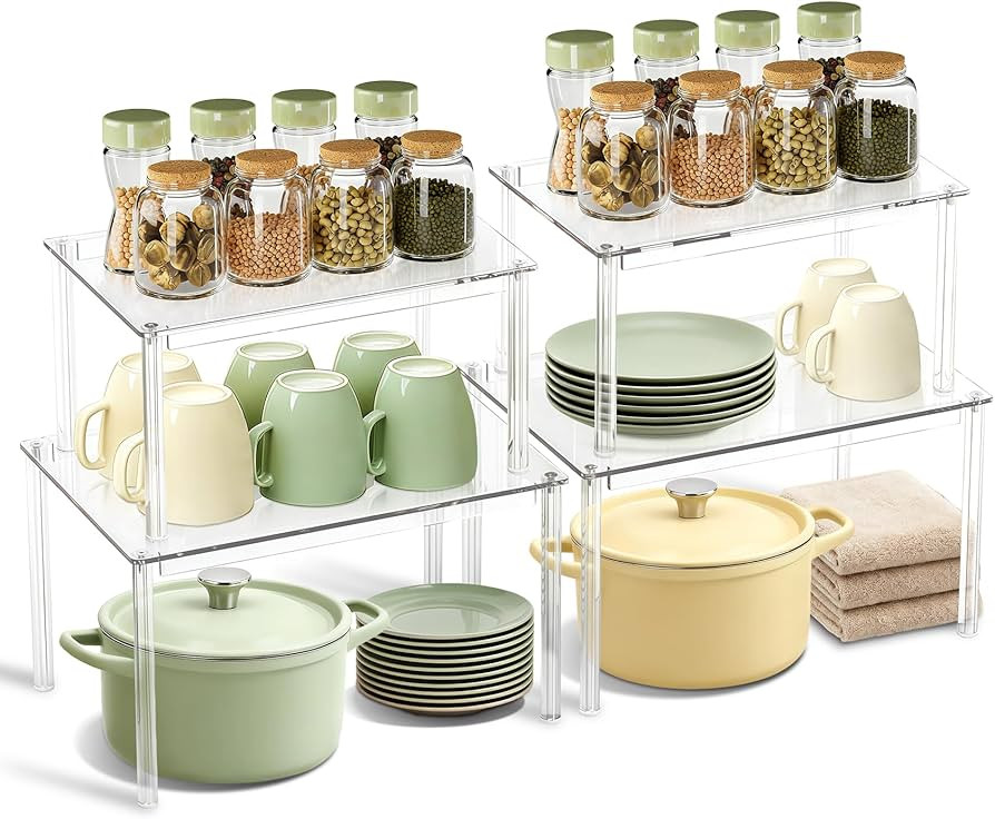 BOMOKS Clear Kitchen Cabinet Organizer, Set of 4 Stackable Spice Rack, Acrylic Shelves for Pantry... | Amazon (US)