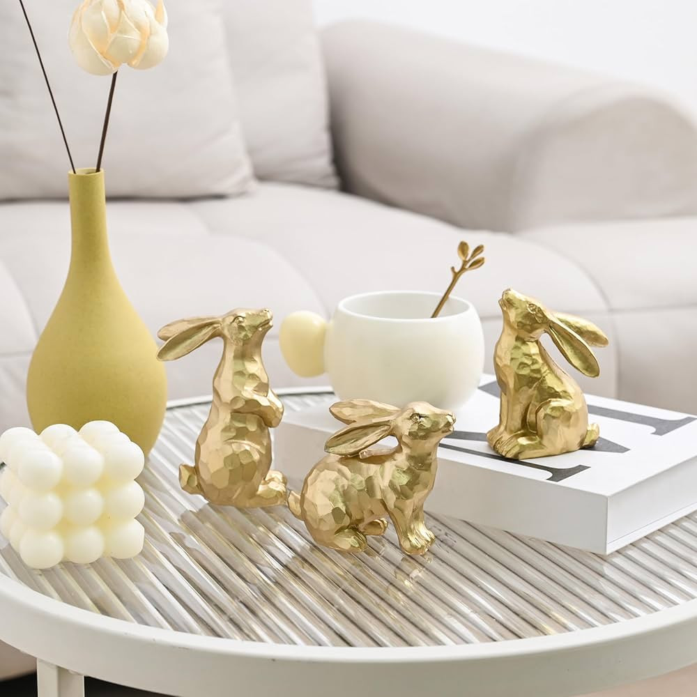Resin Gold Bunnies Decor, Small Easter Bunny Figurines Set of 3, Decorative Rabbit Statues for Vi... | Amazon (US)