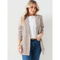X Hattie Bourn Textured Longline Check Blazer - Multi | Very (UK)