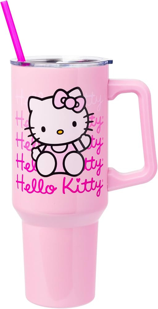 Silver Buffalo Sanrio Hello Kitty Waving Stainless Steel Tumbler with Handle and Straw, Fits in S... | Amazon (US)