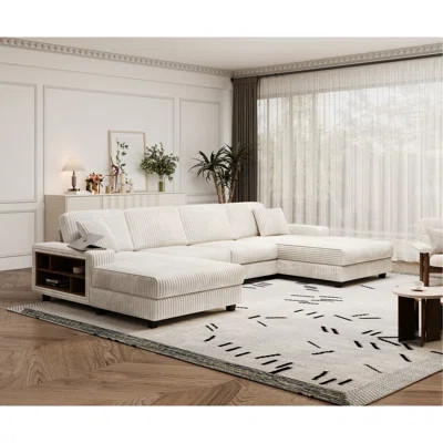 Beige Corduroy U-Shaped 4 Seat - Modern Comfort For Living Room Space In Fabric | Wayfair North America