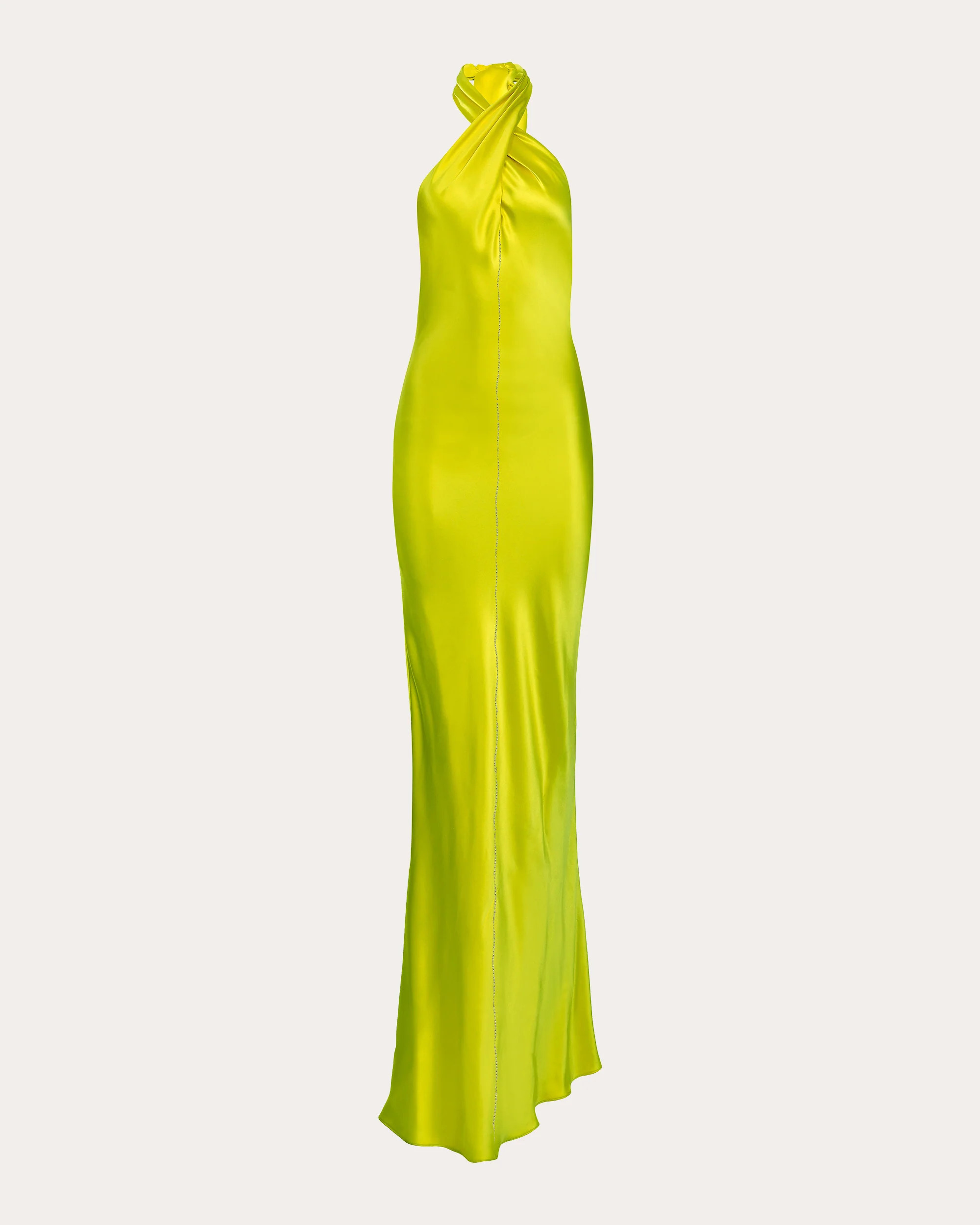 Francesca Miranda Women's Olivia Embroidered Silk Bias Halter Maxi Dress in Green | Olivela