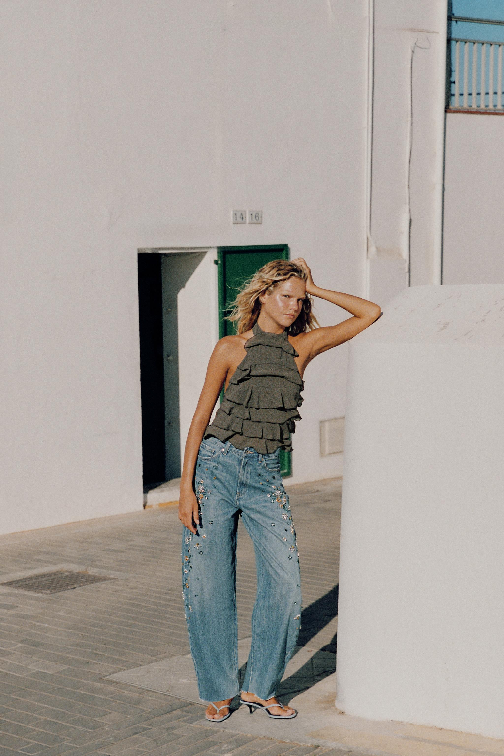 TRF HIGH RISE EMBROIDERED BARREL JEANS | Zara US