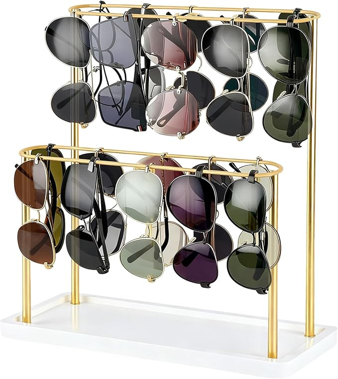 Sunglasses Organizer Glasses Holder Stand with Wood Base, 2 Tier Eye Glasses Display, Sunglass St... | Amazon (US)