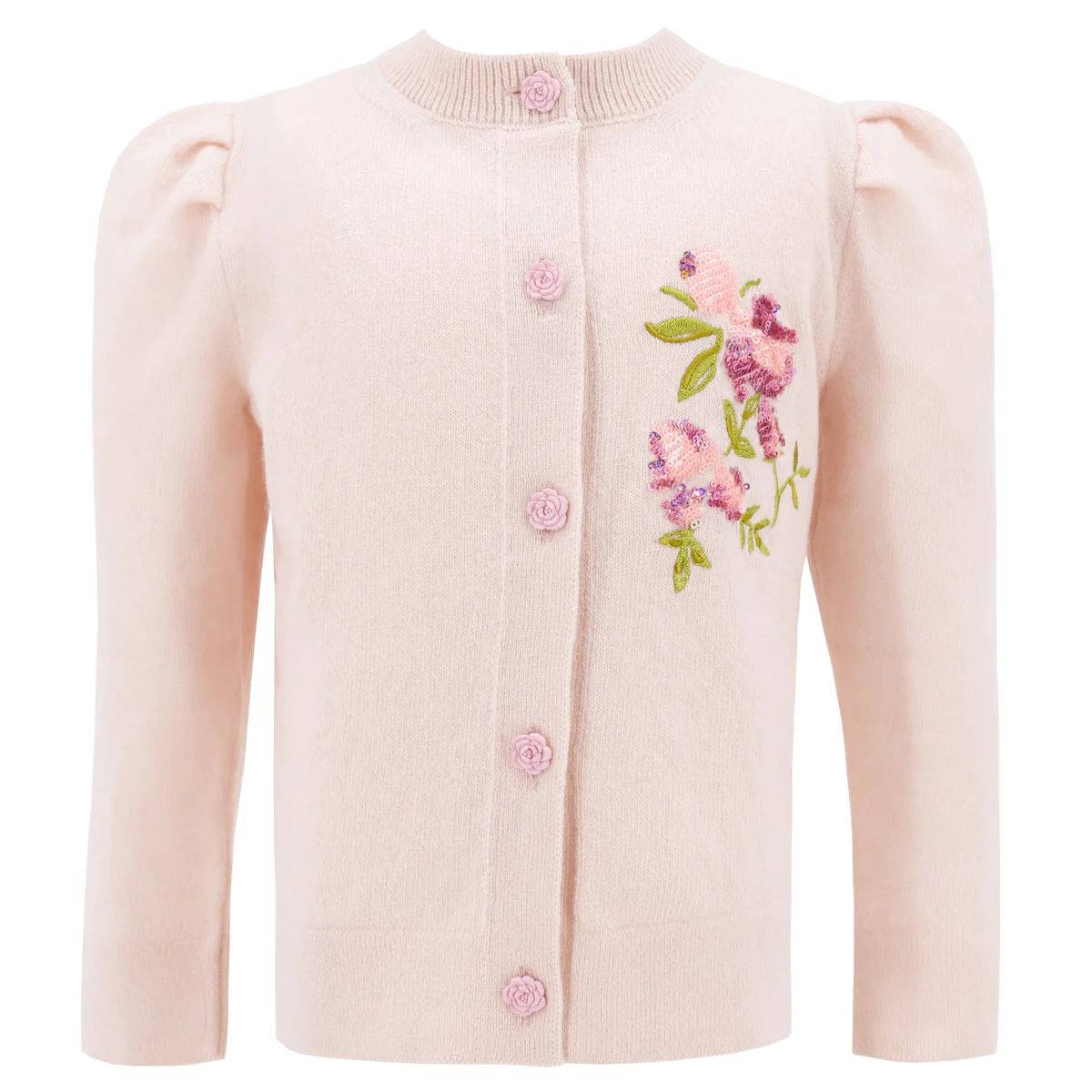 Girl's Puff Sleeve Laursie Cardigan - Lovely Rose | Dondolo