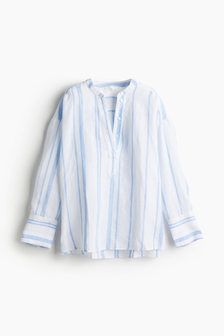Linen Pullover Shirt - White/striped - Ladies | H&M US | H&M (US + CA)