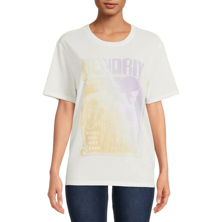Time & Tru Women’s Jimi Hendrix Short Sleeve Graphic Band Tee | Walmart (US)