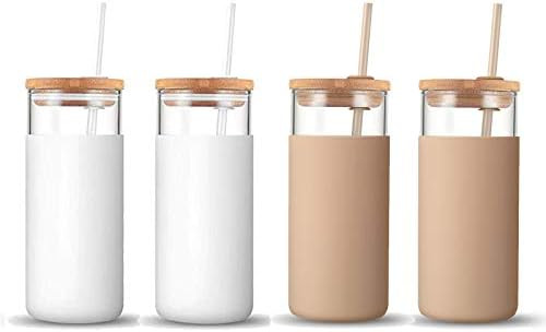 Tronco 20oz Glass Tumbler Straw Silicone Protective Sleeve Bamboo Lid - BPA Free | Amazon (US)