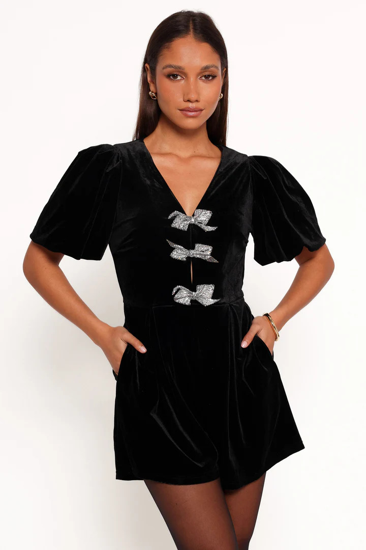 Norah Velvet Romper - Black | Petal & Pup (US)