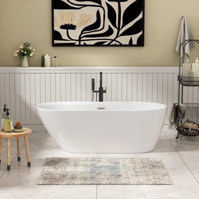 67" X 29" Modern Freestanding Acrylic Bathtub White Soaking Tubs Freestanding Bathtub With Drain | Wayfair North America