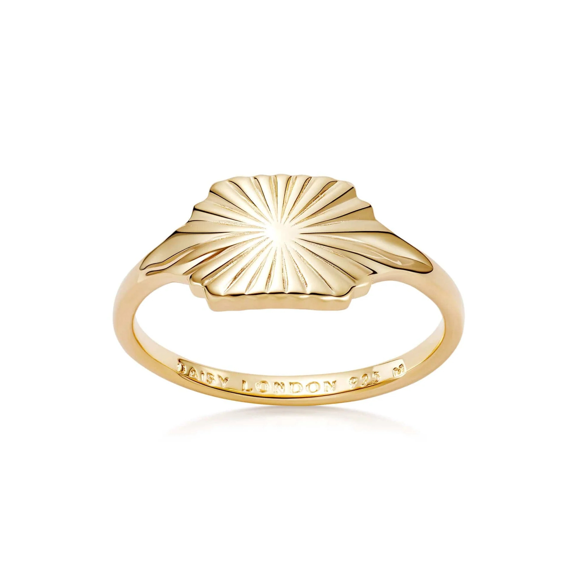 Estée Lalonde Sunburst Shield Ring 18ct Gold Plate | Daisy London Jewellery