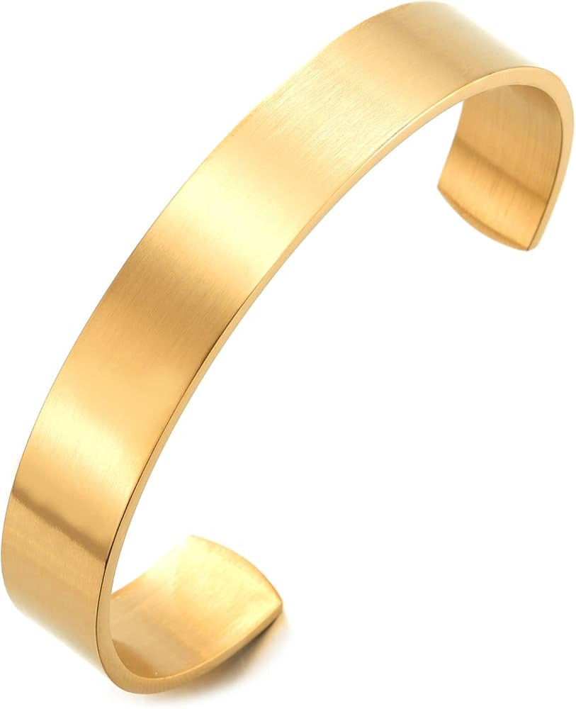 COOLSTEELANDBEYOND Stainless Steel Adjustable Cuff Bangle Bracelet for Men Women Minimalist | Amazon (US)