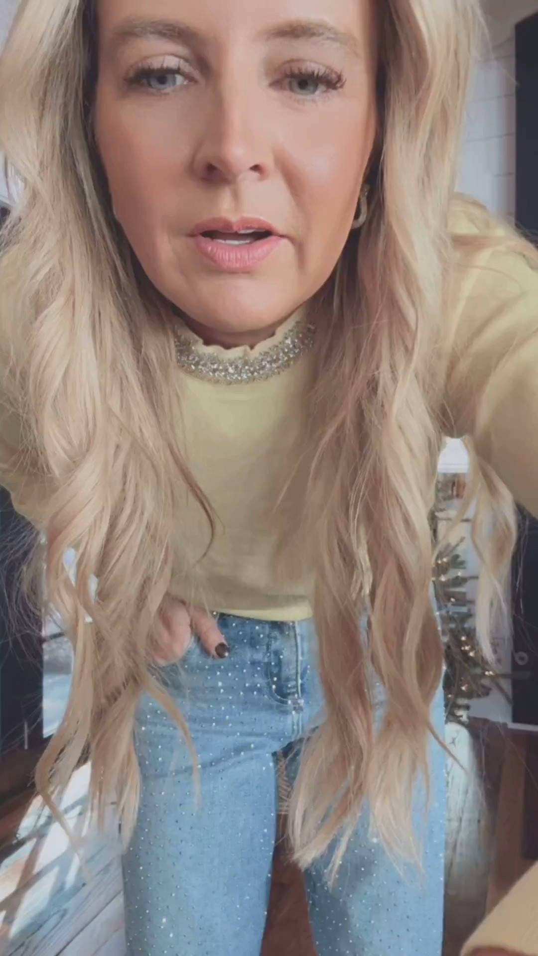 Casual holiday look! Love this cute yellow sweater with the embellished neckline - paired with my fave statement jeans. Wearing XS in top and 24 in jeans. So cute for all your holiday events! #HolidayOutfit #CasualStyle #HolidayFashion #CasualHolidayLook #FestiveStyle #HolidaySweater


#LTKFindsUnder100 #LTKHoliday #LTKSeasonal