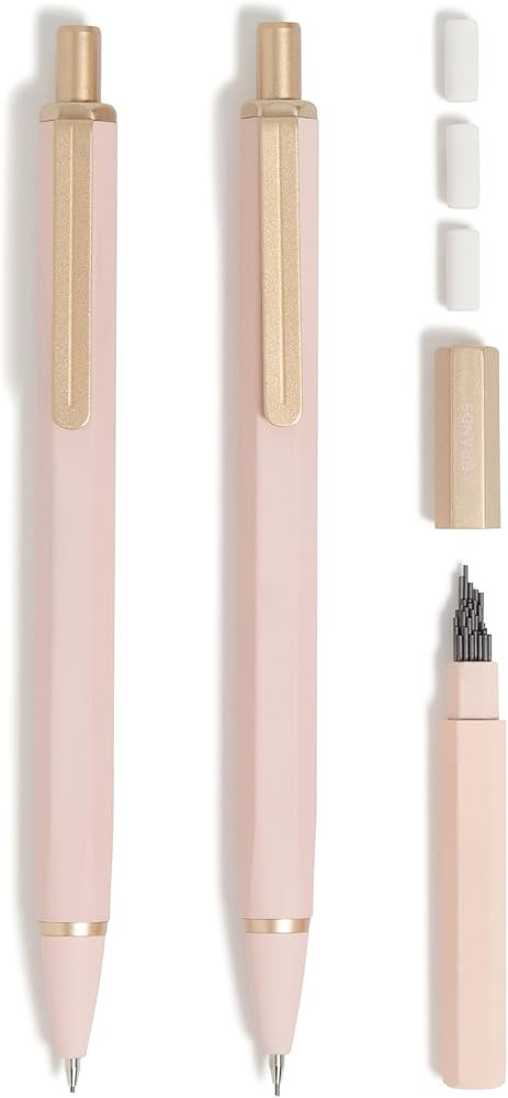 U Brands Cambria Mechanical Pencils, Set of 2, Blush Pink, Soft Touch, Medium (0.7 mm) Point, Lea... | Amazon (US)