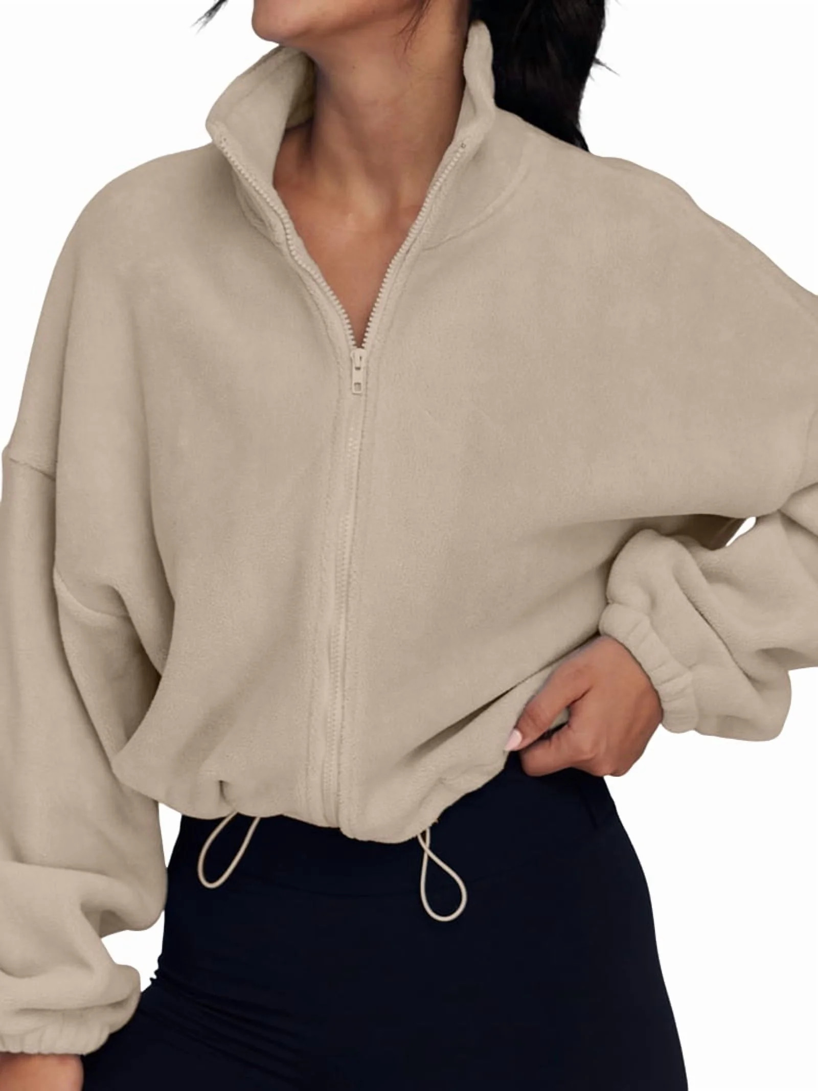 Womens Fleece Jackets Zip Up Oversized Sweatshirts Winter Clothes Long Sleeve Crop Fall Outfits K... | Walmart (US)